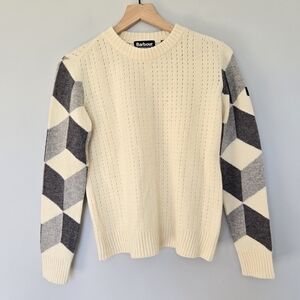 Barbour Lambswool Cube Grid Pattern Sweater Cream Gray Size 10